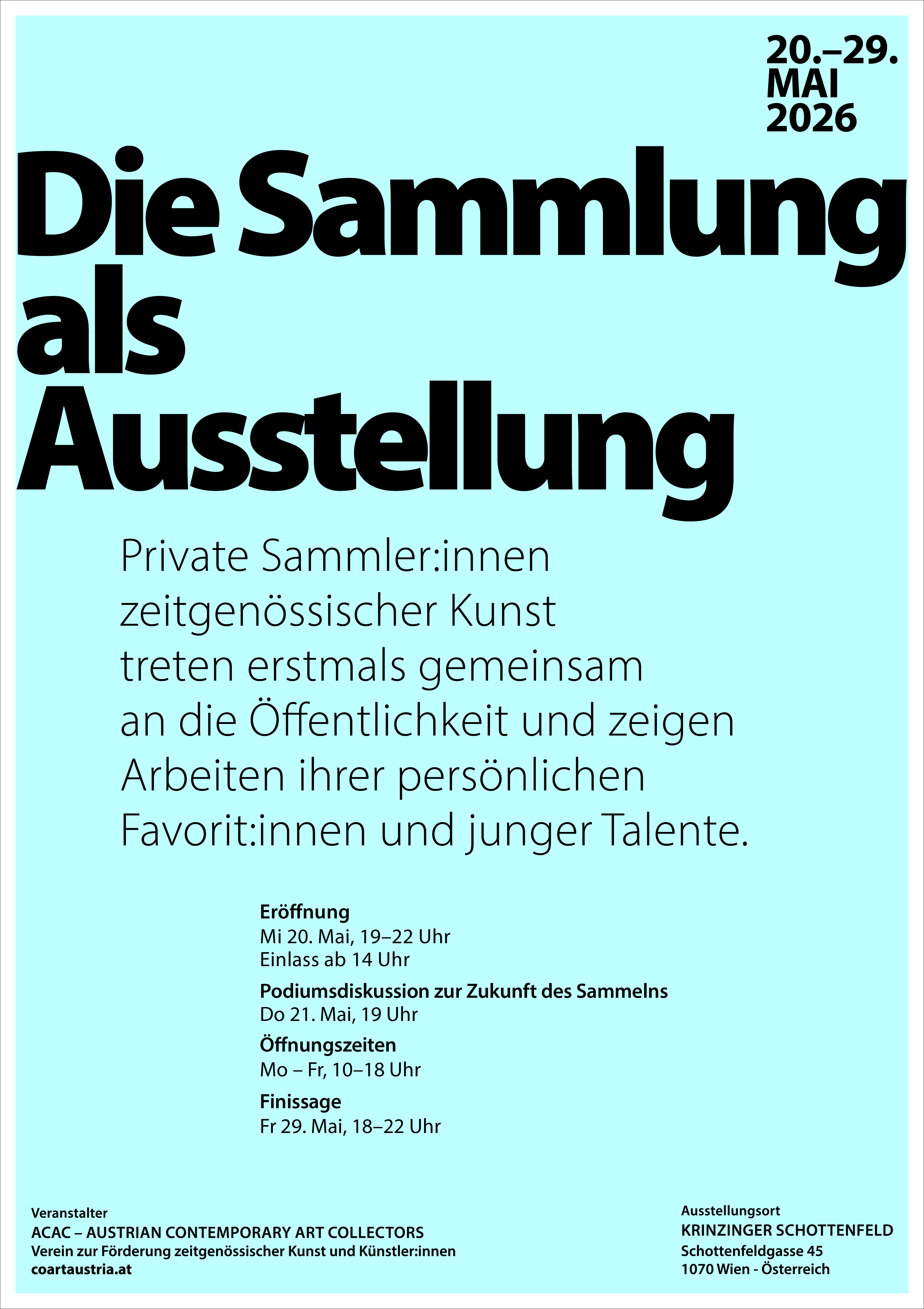 THE COLLECTION AS AN EXHIBITION - ACAC Austrian Contemporary Art Collectors - May 20-29, 2026, KRINZINGER SCHOTTENFELD