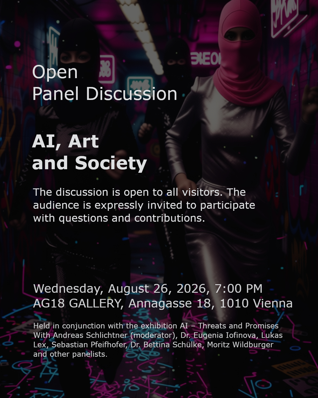 Open Panel Discussion – AI, Art, and Society – AG18 GALLERY, Wednesday, August 26, 2026, 7:00 PM